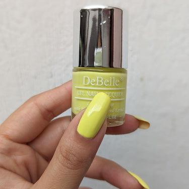 DeBelle Gel Nail Polish Lemon Tart (Lemon Yellow)|Non UV - Gel Finish |Chip Resistant | Seaweed Enriched Formula| Long Lasting|Cruelty and Toxic Free| 8ml Glossy Finish